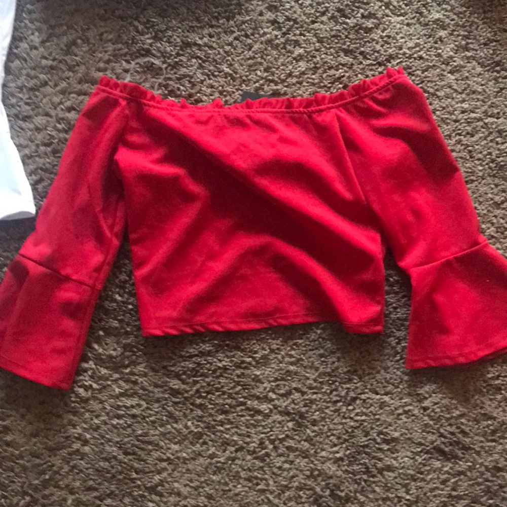 Red off shoulder crop top